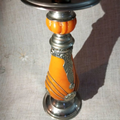 Bakelite and metal candlestick used, 34.5 cm