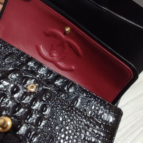 Chanel shoulder bag, black alligator leather
