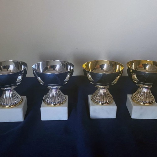 Set of 4 New Award Cups Made in Italy with Marble Base