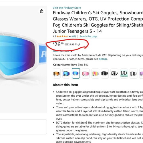 Findway winter goggles for kids and teens new, ski and snow