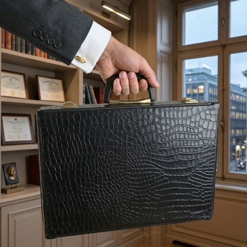 Vintage croco-style hand briefcase used, 30 cm depth