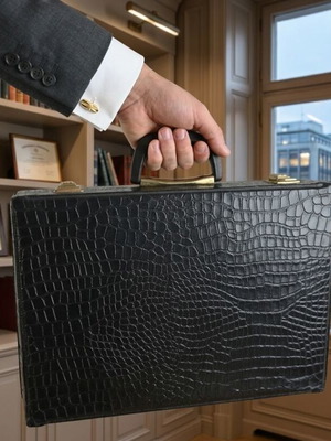 Vintage croco-style hand briefcase used, 30 cm depth