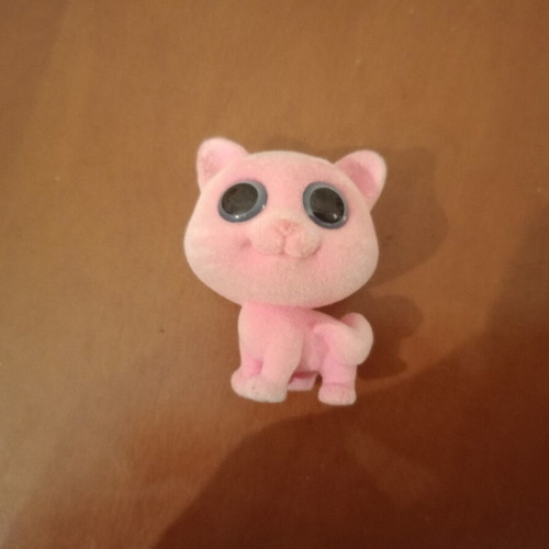 Pink Flocked Pocket Cat Figure like new with Large Eyes