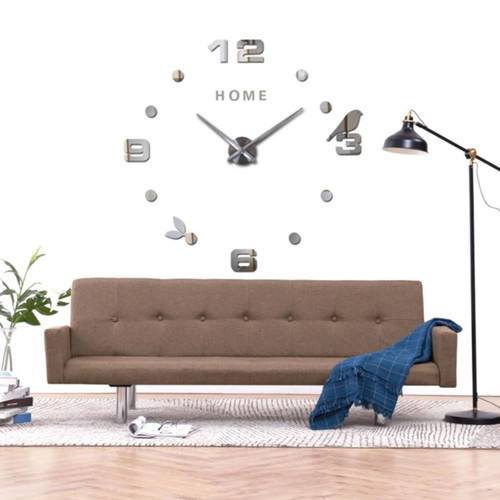 3D Wall Clock New Silver, Sticker, 100cm Diameter