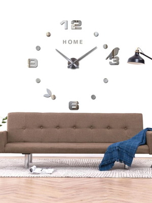 3D Wall Clock New Silver, Sticker, 100cm Diameter