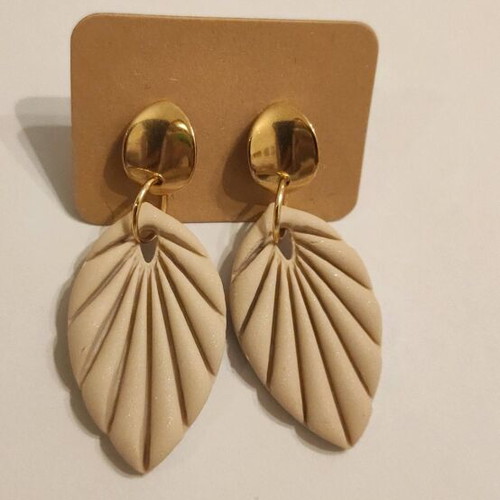 Earrings made of polymer clay and steel beige gold color