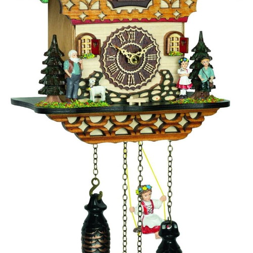 Cuckoo clock with handmade traditional alpine house scene, new