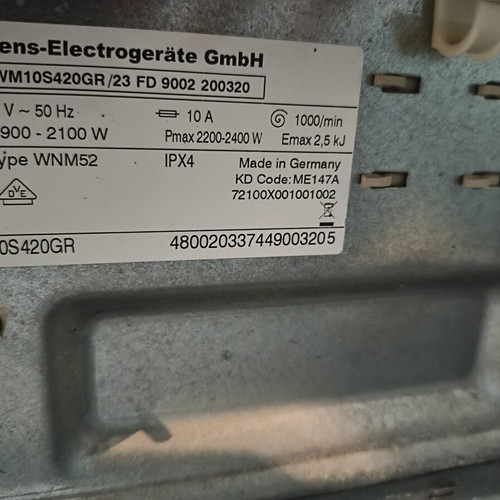 Siemens iQ500 WM10S420GR washing machine used, 8 kg, 1000 RPM