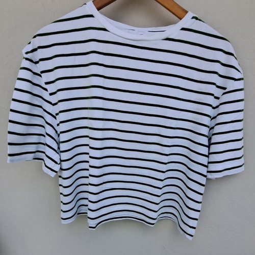 Relaxed Striped T-Shirt Mango like new, white and green, size L