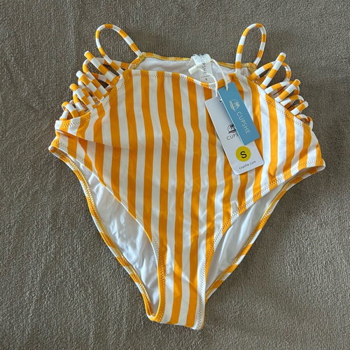 Bikini bottom with high waist new, size S, white and yellow