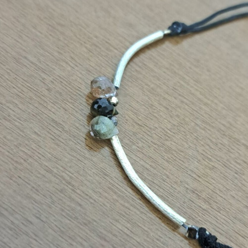 Bracelet with tourmaline, black agate, smoky quartz and silver like new