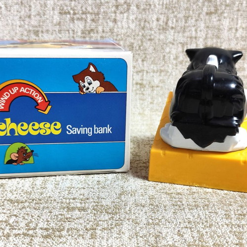 Cheese Saving Bank wind-up new vintage plastic coin bank with box