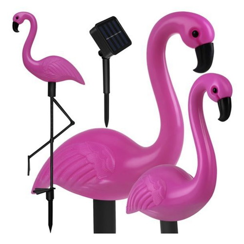 Solar garden lamps flamingo set of 3 like new, LED