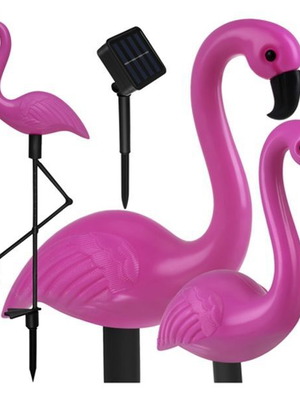Solar garden lamps flamingo set of 3 like new, LED