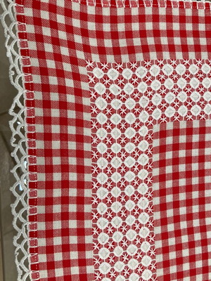 Handmade small checkered tablecloth new 74x77