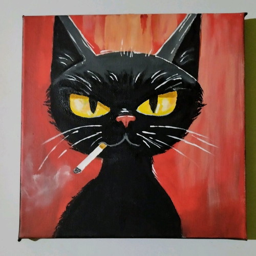 Canvas painting with cat motif new 20×20cm