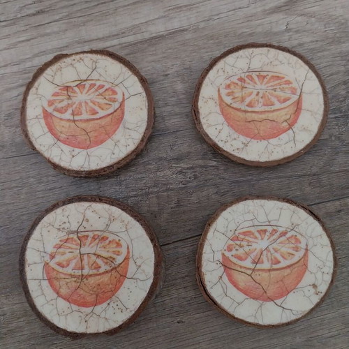 Decorative Tree Trunk Slices with Oranges Handmade