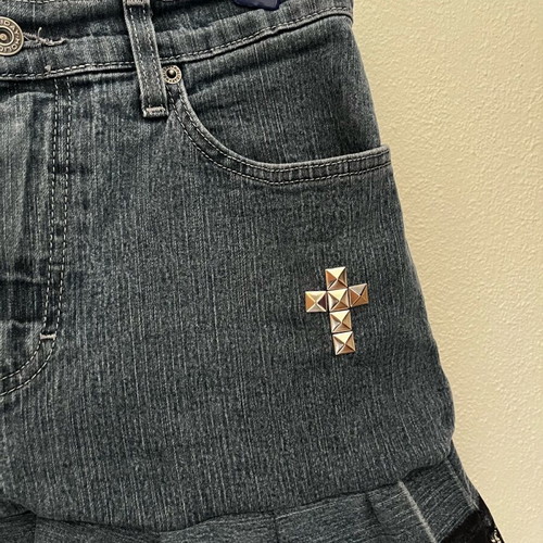 Jean pleated mini skirt new, size XS/S, black and blue