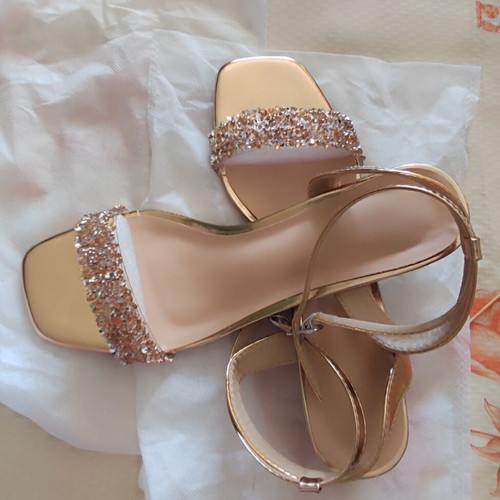 Gold Sandals with Strass Size 40 New, 3 cm Heel