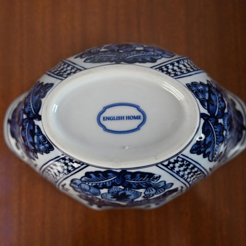 Porcelain bowl used, English Home blue-white chinoiserie design