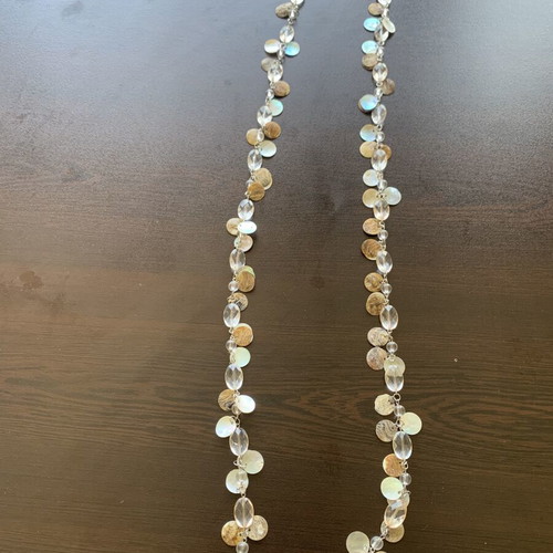 Long boho necklace with natural mother-of-pearl and crystals, like new