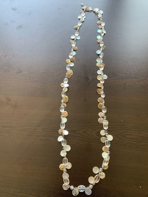 Long boho necklace with natural mother-of-pearl and crystals, like new