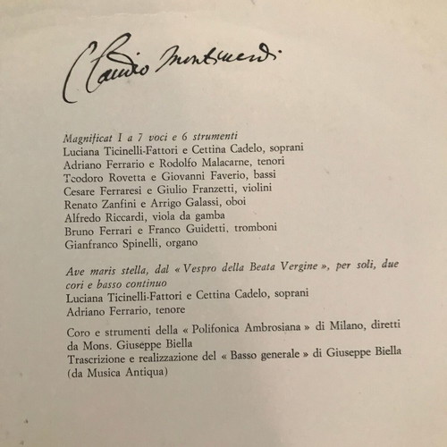Vinyl Claudio Monteverdi I, Classic Collectible 10-Inch Baroque Renaissance Record