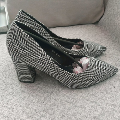 Fabric petit carreaux pumps gray black white used, size 40