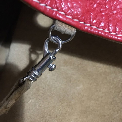 Red leather shoulder bag used with detachable wallet