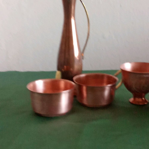 Copper coffee cups and jug set with two rakia cups like new