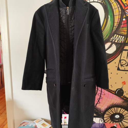 Coat with integrated vest used, shoulder width 44 cm, Benetton black, size S