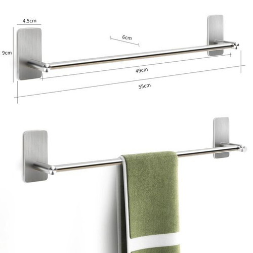 JS 55 cm self-adhesive stainless steel towel rack, no drilling