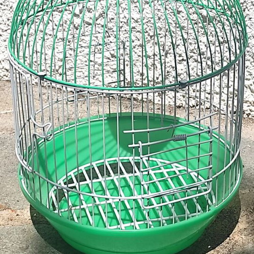 Metal birdcage, green, with removable plastic base