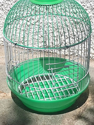 Metal birdcage, green, with removable plastic base