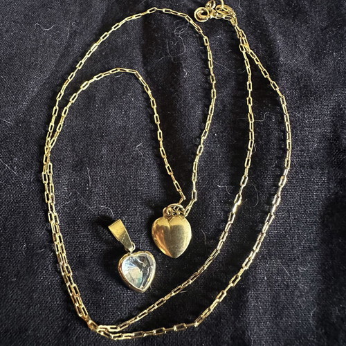 Vintage 14K gold necklace with two hearts