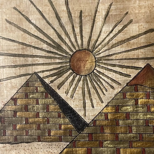Handmade painting on Egyptian papyrus with frame used