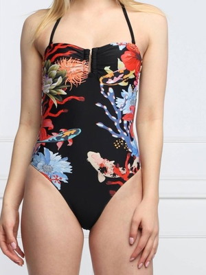 Desigual Strapless One-Piece Swimsuit like new, black multicolor, size L