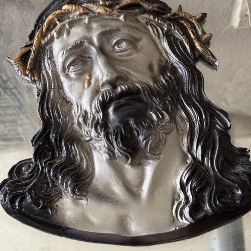 Glass religious icon mirror used with minor damage
