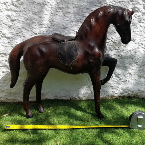 Vintage decorative horse with leather upholstery used, 55x45 cm
