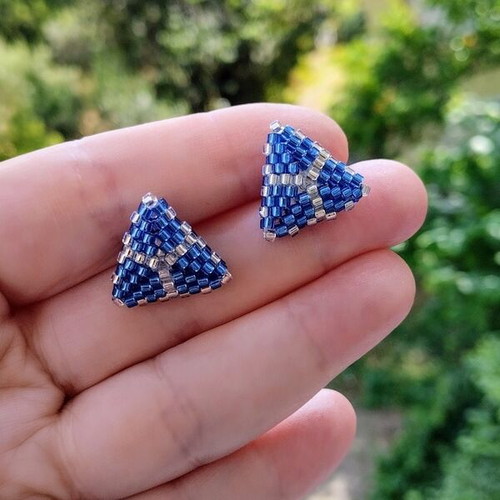 Steel stud earrings with blue and silver beads made to order