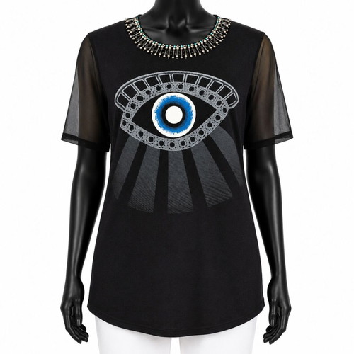 Sandro Paris Eye Big Logo Blouse size S like new, black