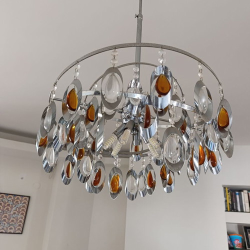 Asfour Crystal Chandelier Ceiling Light like new, honey amber
