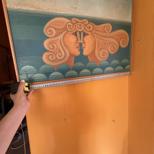 Large Canvas Painting Modern Greek Composition like new