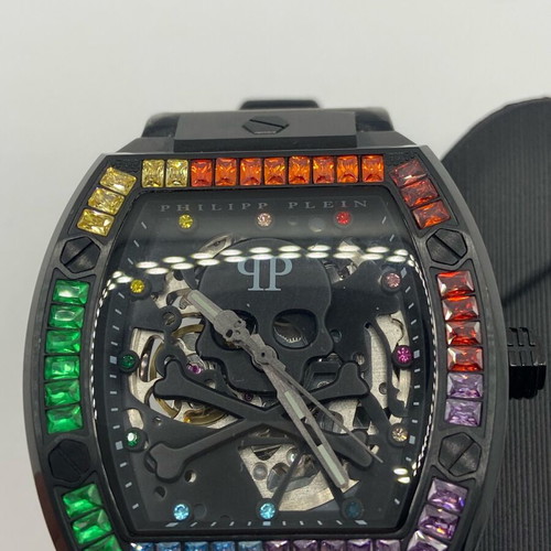 Philipp Plein Skeleton Automatic ρολόι σαν καινούργιο με πολύχρωμους κρυστάλλους