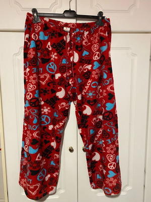 Red Super Soft Fleece Pajama Pants like new with multicolored prints, size large