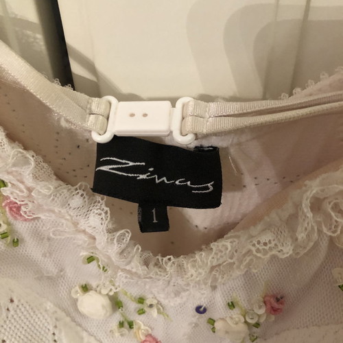 Zinas bustier top used, embroidered with stones, roses, paillettes, white, size S