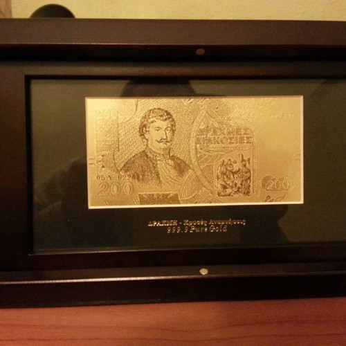 Golden Memories with Greek banknotes in 24K gold leaf new
