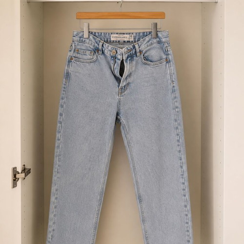 Mom Fit Jeans Stradivarius slim fit used, turquoise, size M