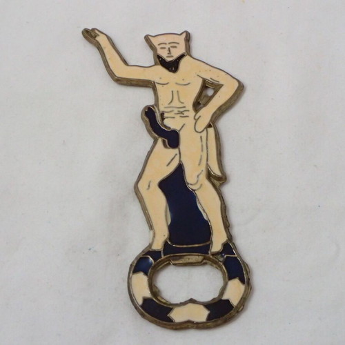 Bottle opener with enamel and brass satyr shape vintage 70's like new