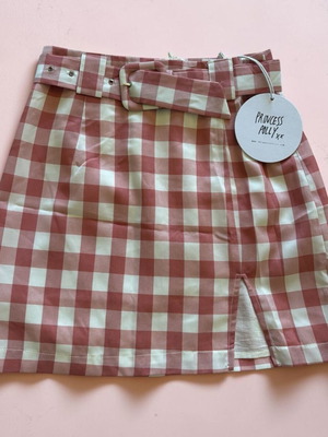 Princess Polly Red White Gingham Plaid Mini Skirt with Belt, XXS
